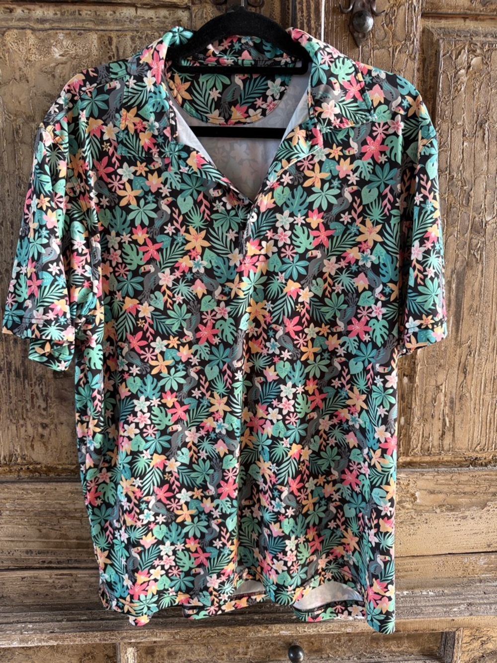 chubbies Floral Tropical Short Sleeve Polo in Black, Teal, Pink, Yellow